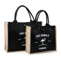 China Manufacturer Custom Printing Black Burlap Flamingo Burlap Printing Tote Recycled Shopping Bags Jute Grocery Bag